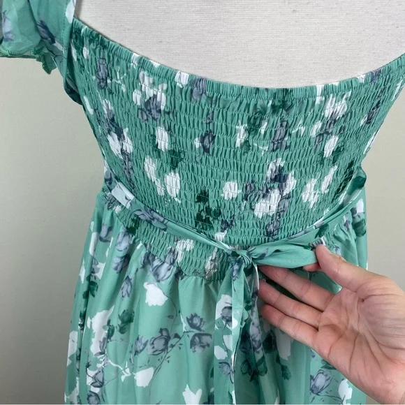 Green White Floral Maxi Boho Bohemian Long Dress New Women Medium - Picture 5 of 8
